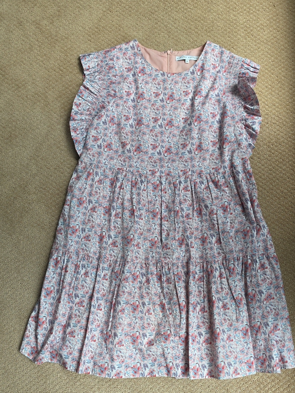 English Factory Pink Floral Ruffle-Sleeve Tiered Dress